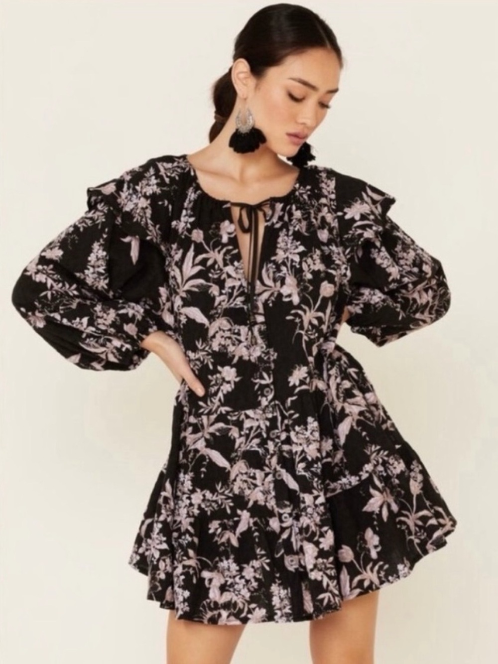 Free People Sunbaked Floral Swing Long Sleeve Dress Size Large